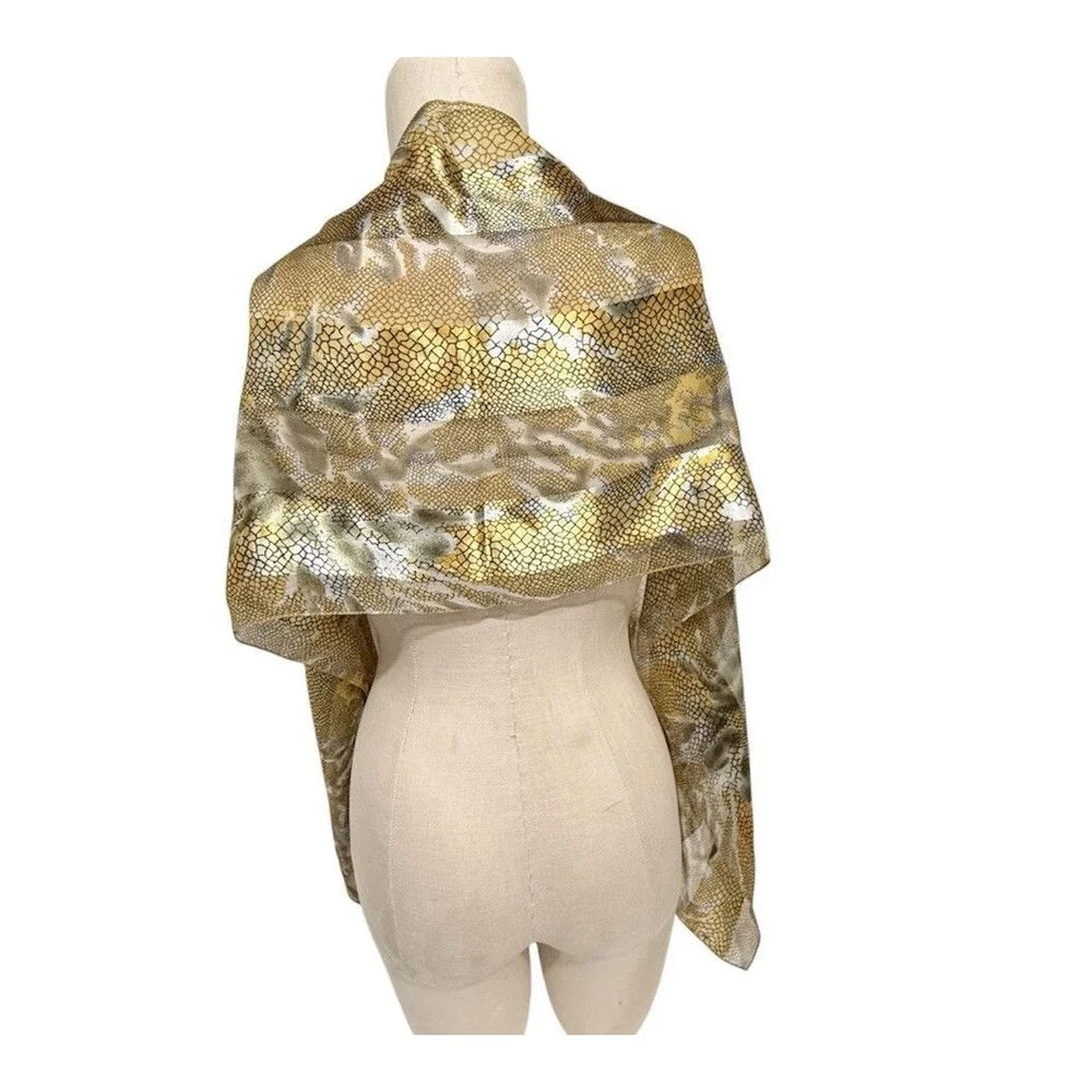 Women’s Snake Print Scarf Sheer Lightweight Gold Black Gray Animal Print Wrap